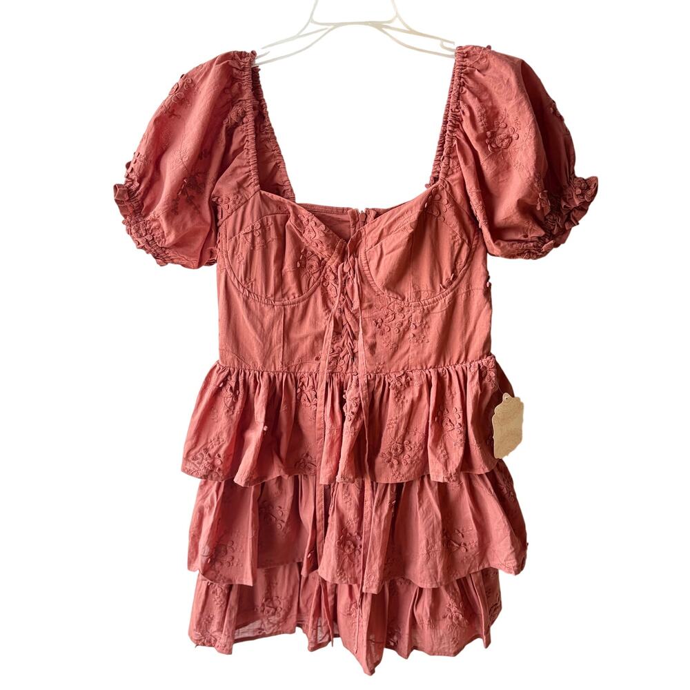 Altar’d State Womens Dress S NWT Cottagecore Tiered Bustier Corset Eyelet Pink - Picture 1 of 6